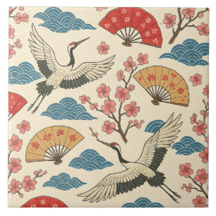 Azulejo De Cerâmica Grua Japonesa Padrão Sakura Tradicional Japonês