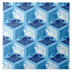 Azulejo De Cerâmica Gruas japonesas, Marinho, branco e azul claro