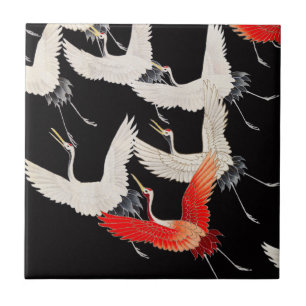 Azulejo De Cerâmica Gruas voadoras japonesas Kimono Art