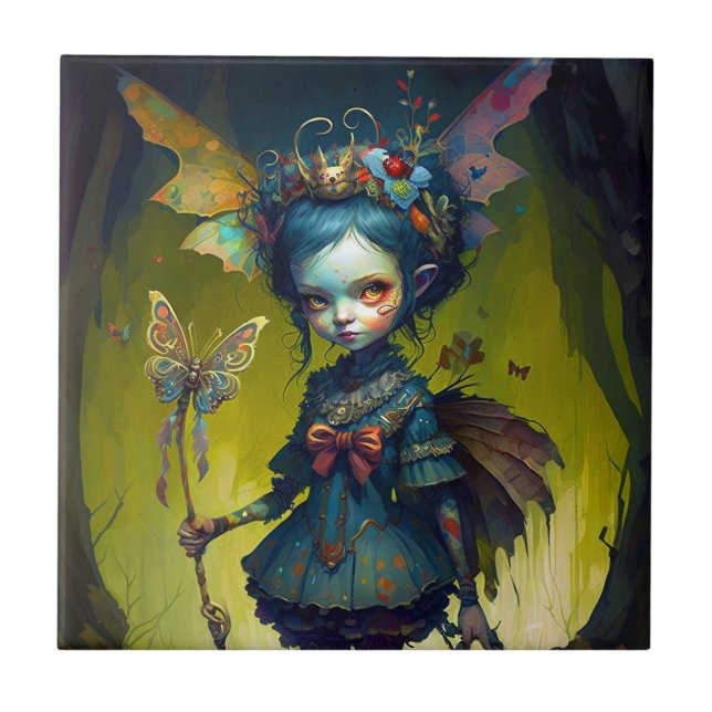 Azulejo De Cerâmica Grumpy Fairy Pixie Fantasy Art (Frente)