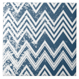 Azulejo De Cerâmica Grunge azul e branco Chevron