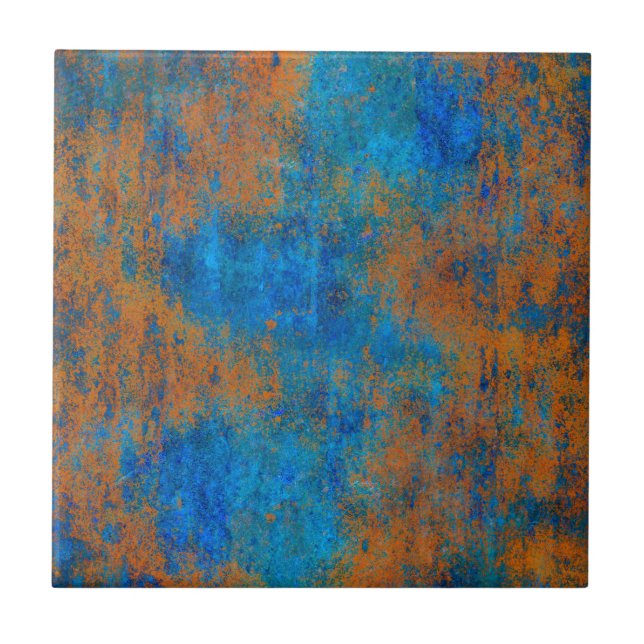 Azulejo De Cerâmica Grunge Blue Copper Boho (Frente)