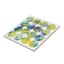 Azulejo De Cerâmica Grunge Bolinhas Amarelo Azul Ácido Círculo Abstrat