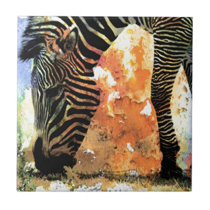Azulejo De Cerâmica Grunge colorido da zebra