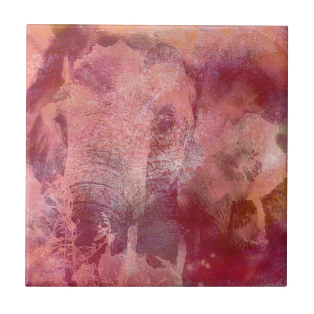 Azulejo De Cerâmica Grunge de Elefante Rosa (Frente)