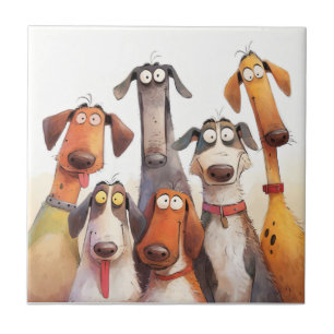 Azulejo De Cerâmica Grupo de Cães Loucos e Divertidos