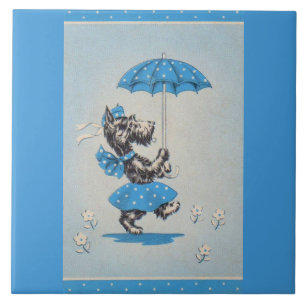 Azulejo De Cerâmica Guarda-chuva de carregando de cães escoceses