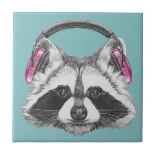 Azulejo De Cerâmica Guaxinim dos fones de ouvido