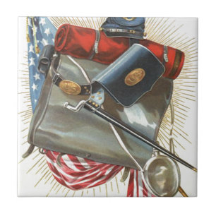 Azulejo De Cerâmica Guerra Civil EUA Flag Bayonet Canteen