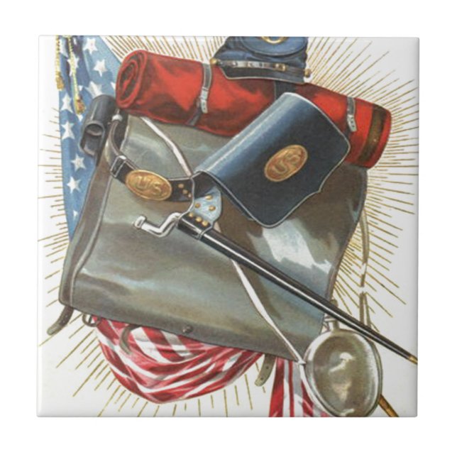 Azulejo De Cerâmica Guerra Civil EUA Flag Bayonet Canteen (Frente)