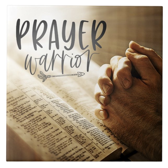 Azulejo De Cerâmica GUERRA DE PRAYER rezando mãos na Bíblia aberta (Frente)