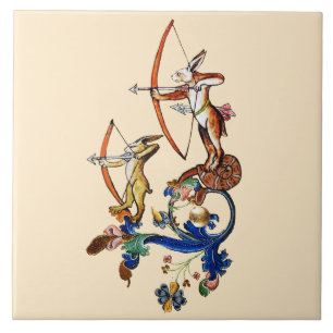 AZULEJO DE CERÂMICA  GUERRA MEDIEVAL ESTRANHA, COELHOS DE ARQUIVO