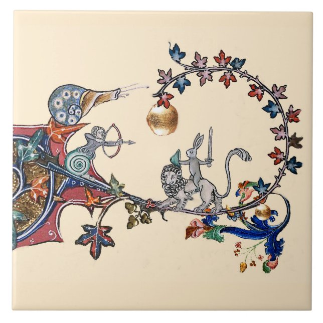 Azulejo De Cerâmica GUERRA MEDIEVE ESTRANHA, coelho assassino, caracói (Frente)