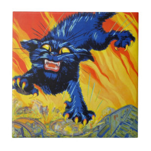 Azulejo De Cerâmica Guerra Militar Vintage Recrutando com um Gato Selv