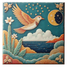Azulejo De Cerâmica Guia do Pássaro e da Lua Crescente