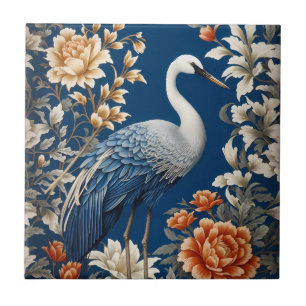 Azulejo De Cerâmica guindaste azul elegante William Morris inspirado