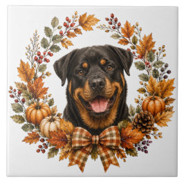 Azulejo De Cerâmica Guirlanda de Outono de Rottweiler