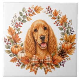 Azulejo De Cerâmica Guirlanda de Outono do Cocker Spaniel