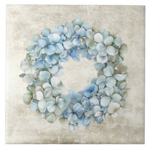 Azulejo De Cerâmica Guirlanda Rústica de Flor de Hydrangea Azul em Aqu