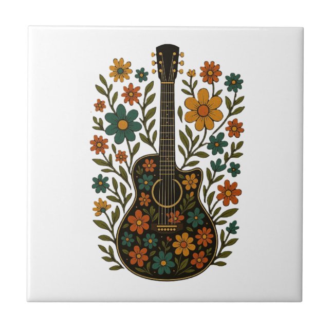 Azulejo De Cerâmica Guitar & Bloom Designs (Frente)