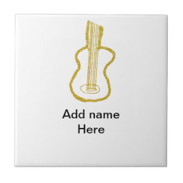 Azulejo De Cerâmica Guitarra acústica com brilho dourado adicionar nom