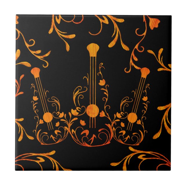 Azulejo De Cerâmica Guitarra de Madeira rolada (Frente)