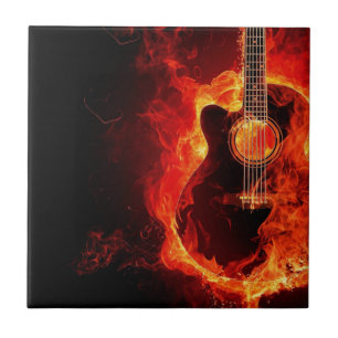 Azulejo De Cerâmica Guitarra Queimando, Música de Chamas Laranjas Band