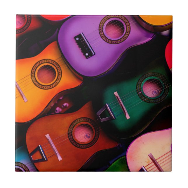Azulejo De Cerâmica Guitarras Coloridas (Frente)