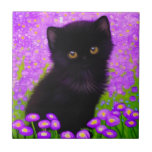 Azulejo De Cerâmica Gustav Klimt Cat<br><div class="desc">Azulejo cerâmico com um gato Gustav Klimt! Este gatinho fluffy fica num campo verde de flores roxas. Um presente perfeito para amantes de gatos e entusiastas de arte austríacos!</div>