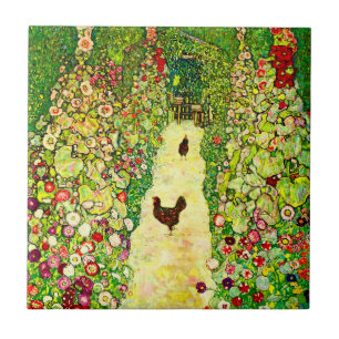 Azulejo De Cerâmica Gustav Klimt Garden com Galinhas