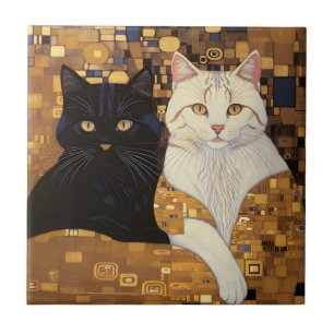 Azulejo De Cerâmica Gustav Klimt Inspirou Dois Gatos Na Cama