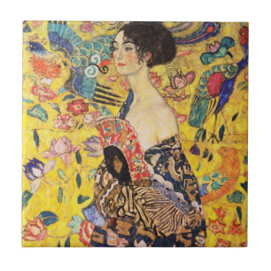 Azulejo De Cerâmica Gustav Klimt Lady com ventilador