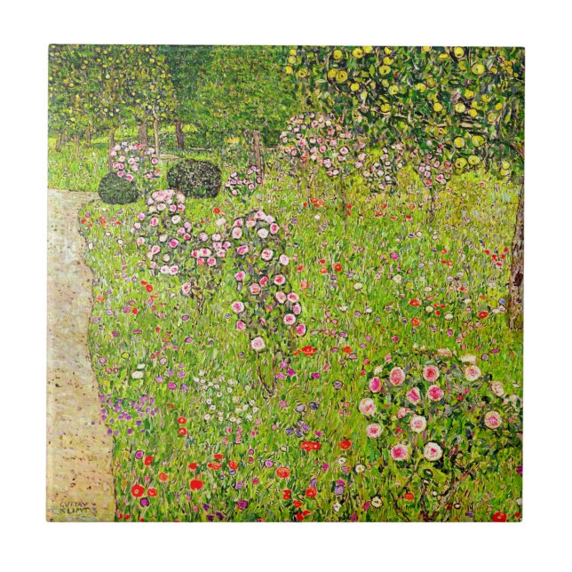 Azulejo De Cerâmica Gustav Klimt Orchard com Rosas (Frente)