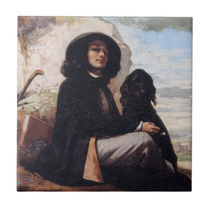 Azulejo De Cerâmica Gustave Courbet - Autorretrato com um Cachorro Neg