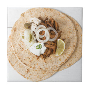 Azulejo De Cerâmica Gyros pita com tzatziki coleslaw azeitonas e feta