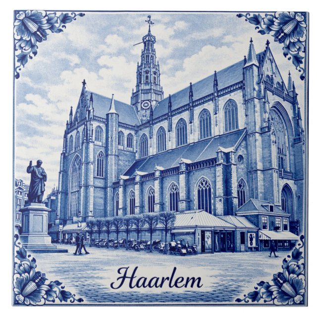Azulejo De Cerâmica Haarlem church Delft Blue style ceramic tile (Frente)