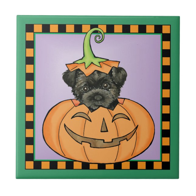 Azulejo De Cerâmica Halloween Affenpinscher (Frente)