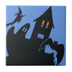 Azulejo De Cerâmica Halloween Antigo, Casa Assombrada Assustadora e Br