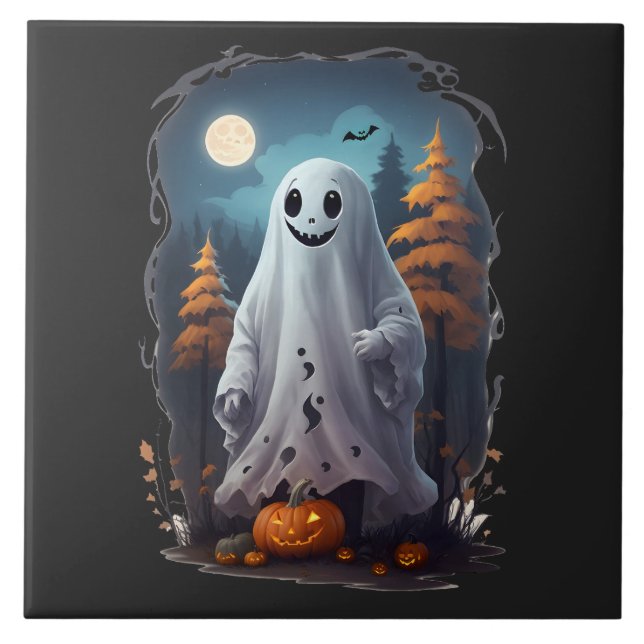 Azulejo De Cerâmica Halloween - Fantôme souriant (Frente)
