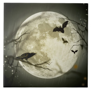 Azulejo De Cerâmica Halloween Moon Spooky Crows