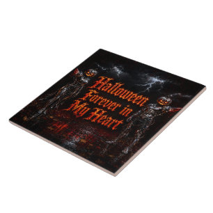 Azulejo De Cerâmica Halloween Para Sempre No Meu Coração Abóbora Gótic