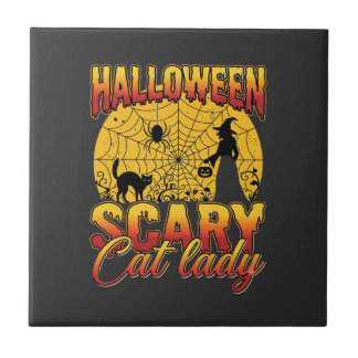 Azulejo De Cerâmica Halloween Scary Cat Lady Witch Spider Web