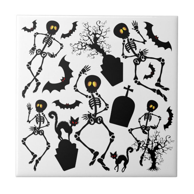 Azulejo De Cerâmica Halloween Skeletons Macabre Dance (Frente)
