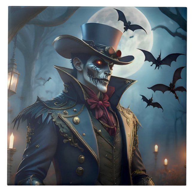 Azulejo De Cerâmica Halloween Steampunk Southern Gentleman Zombie (Frente)