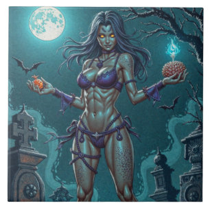 Azulejo De Cerâmica Halloween Treat ou Zombie Namorada w Cérebros