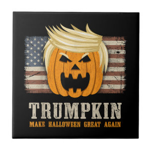 Azulejo De Cerâmica Halloween Trumpkin Vintage EUA Flag Engraçado