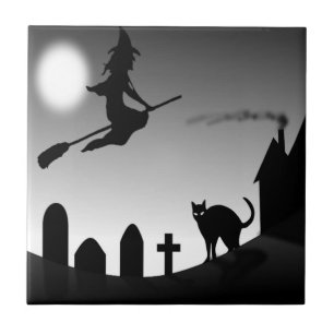 AZULEJO DE CERÂMICA HALLOWEEN WITCH SILHOUETTE