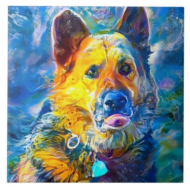 Azulejo De Cerâmica Halo: Retrato de um German shepherd (Frente)
