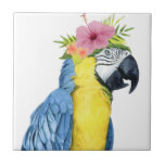 Azulejo De Cerâmica Halo Tropical - Papagaio<br><div class="desc">"Tropical Halo II" de Grace Popp. Possui uma ave Macaw vestindo uma flor de hibisco.</div>