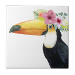 Azulejo De Cerâmica Halo tropical - tucano<br><div class="desc">Tropical Halo III" de Grace Popp. Possui um pássaro tucano vestindo flores.</div>